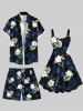 Plus Size Coconut Tree Tropical Leaves Floral Print Hawaii Drawstring Beach Shorts For Men -  
