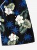 Plus Size Coconut Tree Tropical Leaves Floral Print Hawaii Drawstring Beach Shorts For Men -  