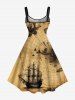 Plus Size Distressed Vintage Map Sailboat Print Hawaii Cruise A Line Tank Dress -  
