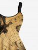 Robe Vintage Cocon Grande Taille Imprimé Carte Universelle sans Manches - café lumière S