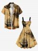 Robe Vintage Cocon Grande Taille Imprimé Carte Universelle sans Manches - café lumière S