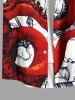 Plus Size Octopus Sailboat Print Hawaii Cruise Button Pocket Shirt For Men -  