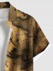 Plus Size Distressed Vintage Map Sailboat Print Hawaii Cruise Button Pocket Shirt For Men -  