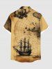Plus Size Distressed Vintage Map Sailboat Print Hawaii Cruise Button Pocket Shirt For Men -  