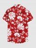 Plus Size Floral Leaves Two Tone Print Hawaii Button Pocket Shirt For Men -  