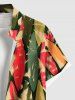 Plus Size Colorful Coconut Tree Colorblock Print Hawaii Button Pocket Shirt For Men -  