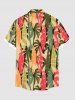 Plus Size Colorful Coconut Tree Colorblock Print Hawaii Button Pocket Shirt For Men -  