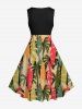 Plus Size Colorful Coconut Tree Colorblock Print Hawaii 1950s Vintage Swing A Line Dress -  