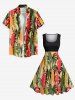 Plus Size Colorful Coconut Tree Colorblock Print Hawaii 1950s Vintage Swing A Line Dress -  