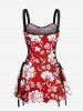 Floral Leaves Two Tone Print Hawaii Lace Up A Line Tank Dress -  