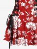 Floral Leaves Two Tone Print Hawaii Lace Up A Line Tank Dress -  