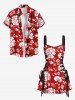 Floral Leaves Two Tone Print Hawaii Lace Up A Line Tank Dress -  