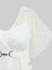 Plus Size Stars Print Buckle Button Pockets Ruched Butterfly Sleeves Dress -  