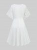 Plus Size Stars Print Buckle Button Pockets Ruched Butterfly Sleeves Dress -  