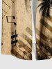 Plus Size Distressed Coconut Tree Music Symbol Piano Print Hawaii Button Pocket Shirt For Men -  
