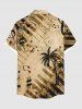 Plus Size Distressed Coconut Tree Music Symbol Piano Print Hawaii Button Pocket Shirt For Men -  