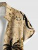 Plus Size Distressed Coconut Tree Music Symbol Piano Print Hawaii Button Pocket Shirt For Men -  