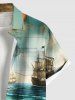 Plus Size Distressed Sailboat Sea Wave Map Parrot Treasure Chest Skull Print Hawaii Vintage Cruise Shirt For Men -  