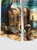 Plus Size Distressed Sailboat Sea Wave Map Parrot Treasure Chest Skull Print Hawaii Vintage Cruise Shirt For Men - café M