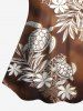 Haut de Tankini Asymétrique Feuille Fleuri Branche Ombré Imprimé - café 6X