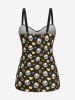 Maillot de bain tankini grande taille à imprimé tête de mort, nœud papillon, cœur et étoiles - Jaune 3X | US 22-24