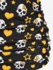 Maillot de bain tankini grande taille à imprimé tête de mort, nœud papillon, cœur et étoiles - Jaune 3X | US 22-24