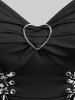 Plus Size Floral Flocking Tulip Hem Layered Ruffles Lace Up Ruched Heart Buckles Tank Top -  