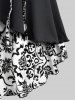 Plus Size Floral Flocking Tulip Hem Layered Ruffles Lace Up Ruched Heart Buckles Tank Top -  