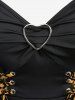 Plus Size Floral Flocking Tulip Hem Layered Ruffles Lace Up Ruched Heart Buckles Tank Top -  