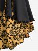 Plus Size Floral Flocking Tulip Hem Layered Ruffles Lace Up Ruched Heart Buckles Tank Top -  