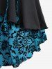 Plus Size Floral Flocking Tulip Hem Layered Ruffles Lace Up Ruched Heart Buckles Tank Top -  