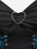 Plus Size Floral Flocking Tulip Hem Layered Ruffles Lace Up Ruched Heart Buckles Tank Top -  