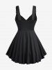 Plus Size Floral Flocking Tulip Hem Layered Ruffles Lace Up Ruched Heart Buckles Tank Top -  