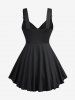Plus Size Floral Flocking Tulip Hem Layered Ruffles Lace Up Ruched Heart Buckles Tank Top -  