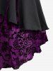 Plus Size Floral Flocking Tulip Hem Layered Ruffles Lace Up Ruched Heart Buckles Tank Top -  