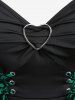 Plus Size Floral Flocking Tulip Hem Layered Ruffles Lace Up Ruched Heart Buckles Tank Top -  