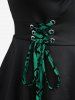 Plus Size Floral Flocking Tulip Hem Layered Ruffles Lace Up Ruched Heart Buckles Tank Top -  