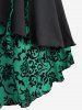 Plus Size Floral Flocking Tulip Hem Layered Ruffles Lace Up Ruched Heart Buckles Tank Top -  