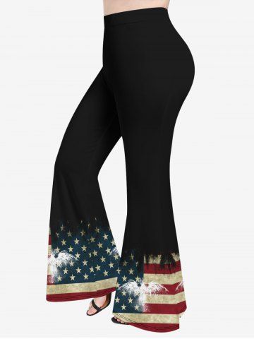 Pantalon Évasé Imprimé Aigle Drapeau Américain Grande Taille - BLACK - 6X