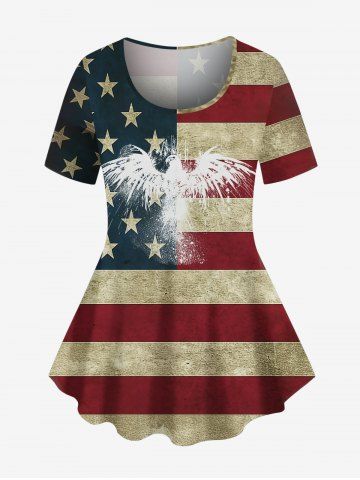 Plus Size Patriotic American Flag Eagle Print T-shirt - BLACK - S
