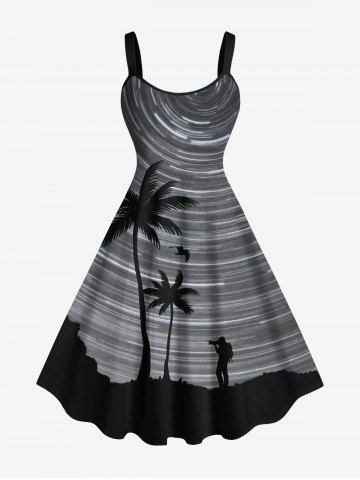 Robe Débardeur Hawaïen Ligne A Arbre Noix de Coco et Galaxie Imprimés de Grande Taille