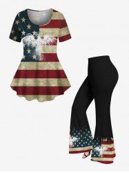 Ensemble Aigle Drapeau Américain Imprimé de Grande Taille Assortis - Noir 