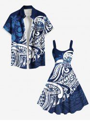 Floral Pattern Print Plus Size Matching Hawaii Beach Outfit For Couples -  