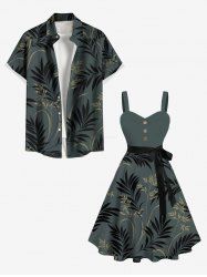 Tropical Leaf Flowers Print Plus Size Matching Hawaii Beach Outfit For Couples -  