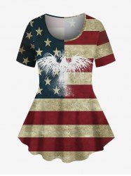 Plus Size Patriotic American Flag Eagle Print T-shirt -  