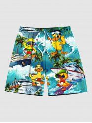 Plus Size Ducks Sea Waves Ship Print Cruise Hawaii Beach Shorts For Men -  