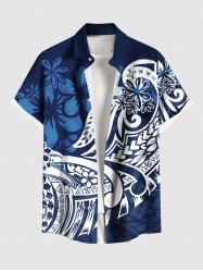 Plus Size Floral Pattern Print Buttons Pocket Hawaii Shirt For Men -  