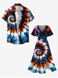 Colorful Spiral Tie Dye Print Plus Size Matching Hawaii Beach Outfit For Couples -  
