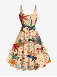 Plus Size Colorful Coconut Tree Leopard Stars River Rainbow Print Hawaii A Line Tank Dress -  