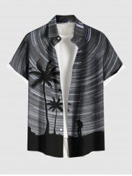 Chemise Boutonnée Imprimé Cocotier Grande Taille avec Poche - Noir XL